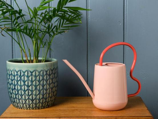 The Collection from Burgon & Ball - peach scallop handled indoor watering can and green/grey pot