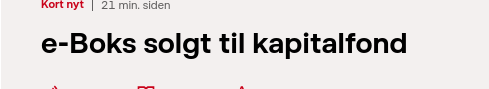 overskrift fra dr.dk

Kortnyt | 21 min. siden
e-Boks solgt til kapitalfond
