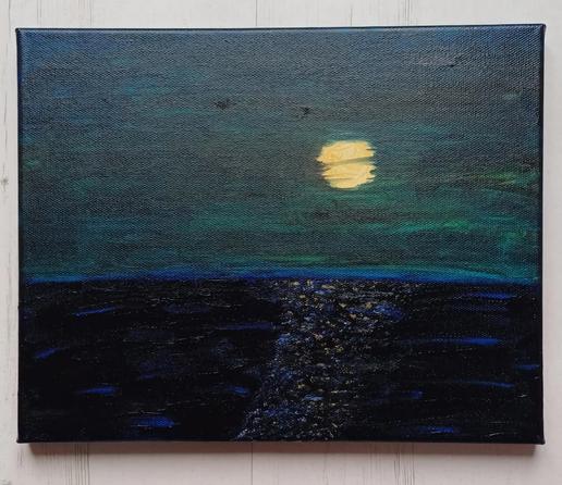 Astre nocturne sur l'océan 
Peinture à l'huile - 30x24 
2024