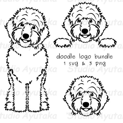 a set of line clip art of Goldendoodle.