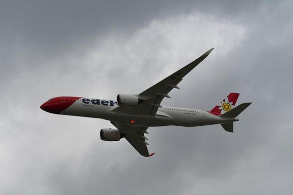 Edelweiss Air's first A350-941 MSN 0363 flyover at Zurich before landing