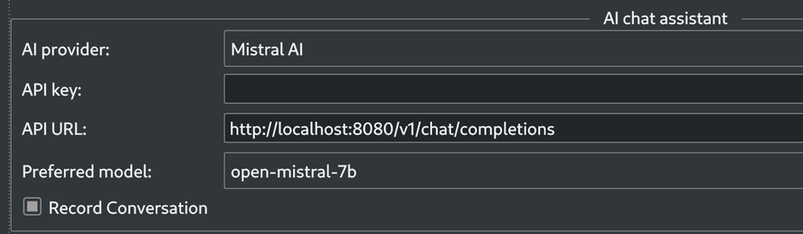 TeXstudio settings are shown that allow for configuring an AI chat assistant API