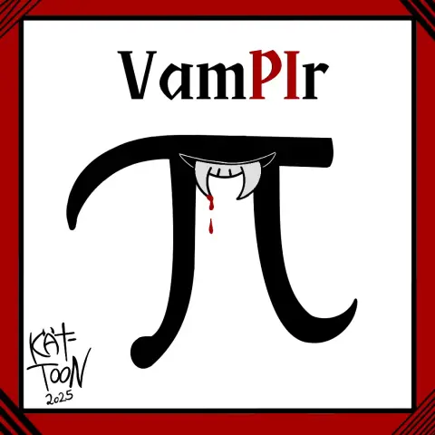 Kät-Toon: bad Pi pun
symbol of pi with vampire fangs 
title: VamPIre