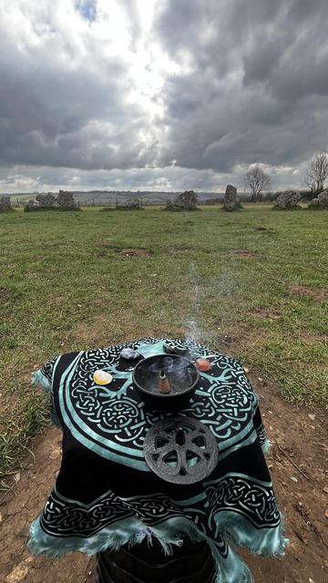 An incense burner, on a small altar at the Rollright Stones.