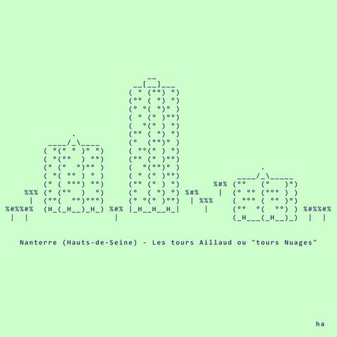 ascii art représentant les tours Aillaud de Nanterre dites "tours nuages"