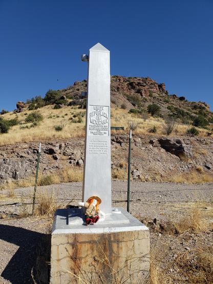 Ranger Sarah is in Mexico. She sits at the border monument on the Mexican side
— at Coronado National Memorial.

