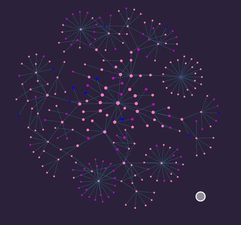 A series of nodes arranged in a radial pattern.  There are about 4 dozen nodes interlinked.