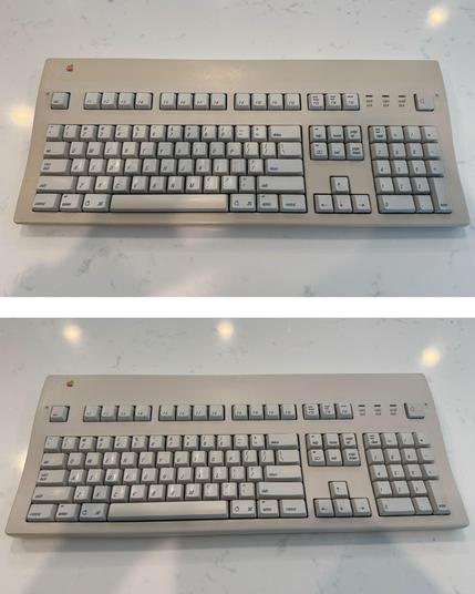 Direct comparison: before (top), after (bottom) of my Apple Extended Keyboard II 