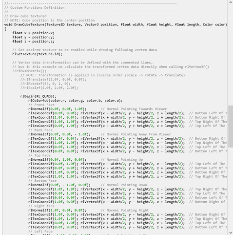 source code for rendering a cube, with too many parameters to enter for every corner and face to my taste :P