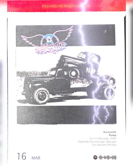Abreißtageskalender mit dem Kalenderblatt des Vinyl-Covers der LP "Pump" (1989) von Aerosmith
