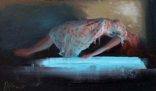 Sister Morphine, 16x28cm, olieverf op paneel

#sistermorphine #levitate #levitation 
#allaprimapainting  #realism #figurative #contemporaryrealism #fineart  #art #figurestudy   #oilpaintingtechniques #artist #janneskoetsier #kunst #painting #schilderkunst #figuratievekunst #dutchart #oilpainting