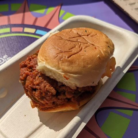  Sloppy Joe slider featuring IMPOSSIBLE beef with cheese 