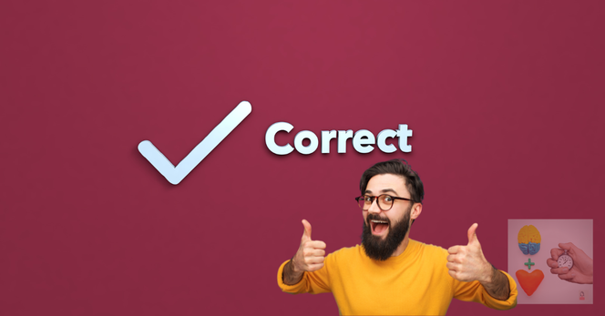 Branded art for my free weekly newsletter. Background is a maroon field with a white check mark. Next to it is the word Correct. In lower right hand corner is a stock image of a person wearing a yellow shirt, giving the two thumbs up gesture.