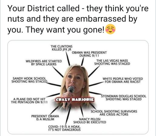 Some of the Bat Shit Crazy beliefs of Marjorie Taylor Greene.