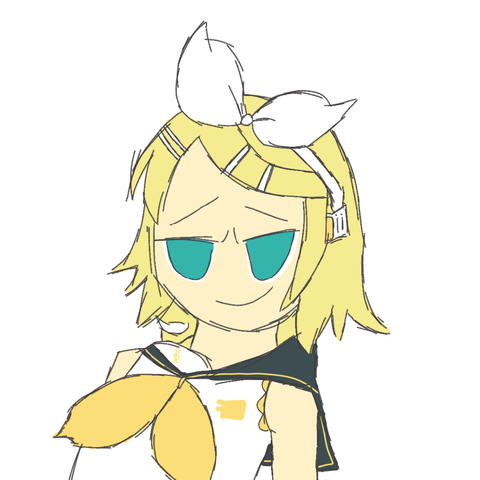 Rin Kagamine, looking forward with a smug face.