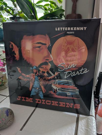 A vinyl record of Letterkenny's Jim Dickson performing Sun Darts