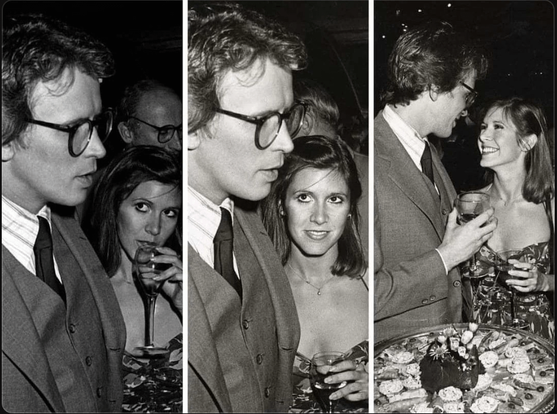 Actress Carrie Fisher blatantly fancying actor Peter Weller. Images are in black and white