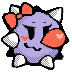 A 72x72 pixel art of Tap-Tap The Princess, a lavender spikeball with a face and a red ribbon tied around one spike