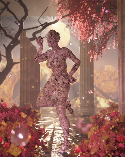 Emergency
by Brittany Kurtinecz

Surrealist 3D render of an ethereal stone figure standing amidst roses 