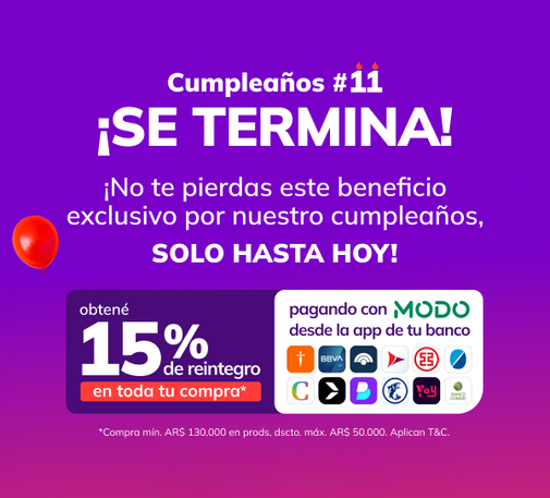 Últimas horas para aprovechar el doble descuento en Tiendamia Argentina. No dejes pasar esta oportunidad única de acceder a miles de productos hasta 70%OFF.

Desde tecnología y moda hasta artículos para el hogar, todo lo que buscás está disponible a precios imperdibles.

Además, con el cupón exclusivo COMUNIDAD-MIA, obtenés el mayor descuento disponible. Y si elegís pagar con MODO, sumás un 15 por ciento de reintegro adicional inmediato.

¡Queda poco tiempo!. Aprovechá ahora y llevate lo que más te gusta al mejor precio directo de Estados Unidos.