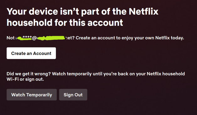 Image of Netflix error message saying "Your device isn’t part of the Netflix Household for this account"