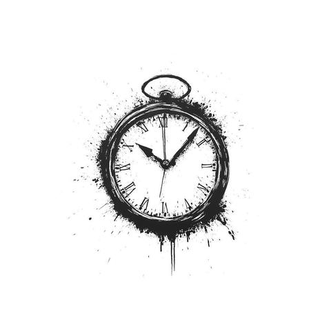 an ink art of an old watch showing the time