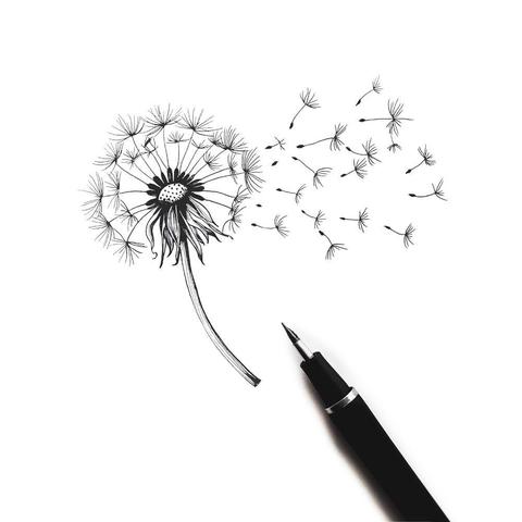 a dandelion being blown away by the wind
