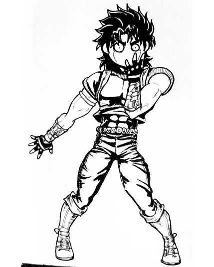 Ilustración en blanco y negro realizada con tinta y papel. Personaje Jonathan Joestar, Jojo, de la serie de manga y anime Jojo's Bizarre Adventure.