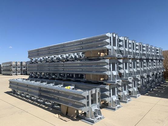 Numerous Delta Intelligent Crash Cushions stacked and ready to ship anywhere in the continental USA within a week.