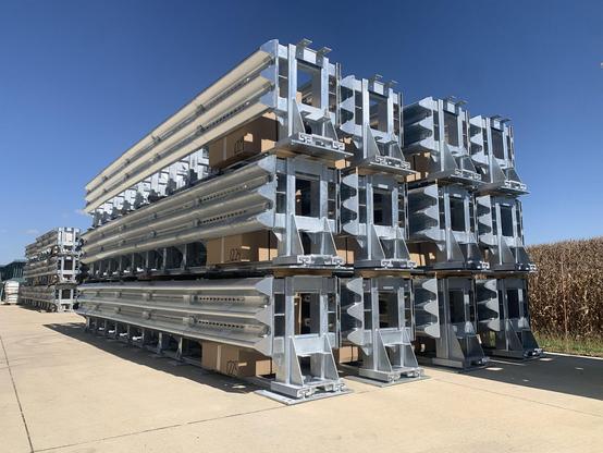 Numerous Delta Intelligent Crash Cushions stacked with their nose crash modules safely stowed inside the Delta. Delta's are ready to ship anywhere in the continental USA within a week.