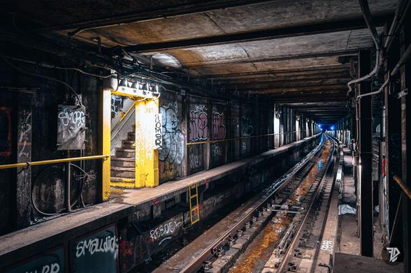 Yellow Emergency exit of the metro tunnel