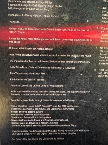The credit list on Steven Wilson’s album “The Overview” showing my name alongside that of Alex Milas and many other luminaries involved 🙂