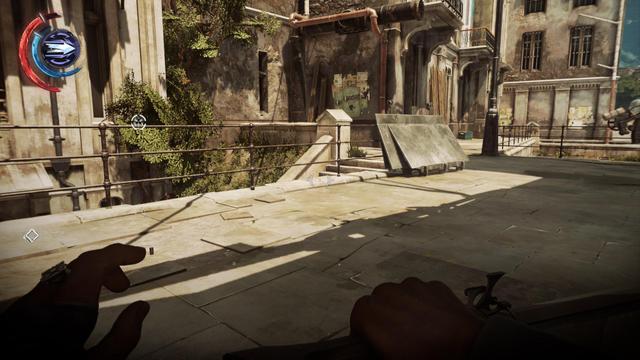 Pantallazo de la versión para Windows de Dishonored 2 obtenida a través de GOG y ejecutada en Linux con Heroic Games Launcher y Proton-GE.