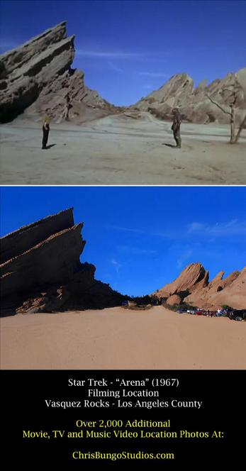 Star Trek episode Arena filming location then and now at Vasquez Rocks 1967 vs today.