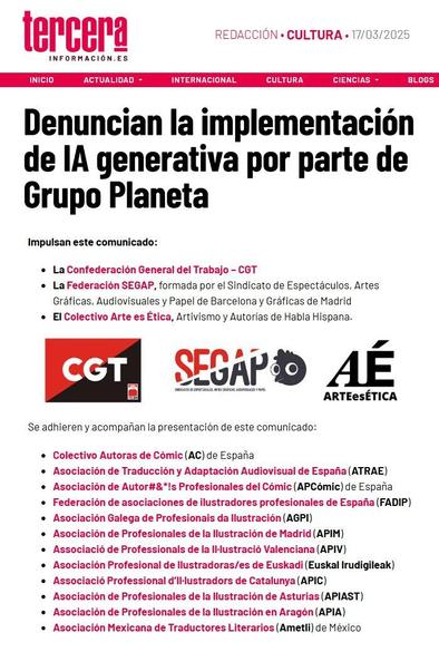 Fuente: Tercera

https://www.tercerainformacion.es/articulo/cultura/17/03/2025/denuncian-la-implementacion-de-ia-generativa-por-parte-de-grupo-planeta/