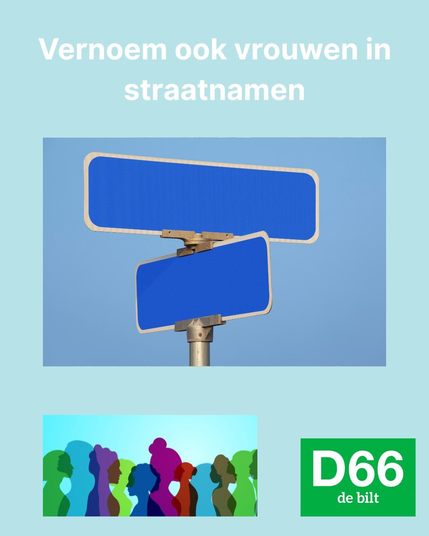 Lege straatnamen borden met tekst 'Vernoem ook vrouwen in straatnamen'
