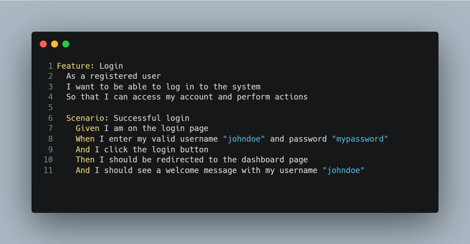 Exemplo de um teste BDD para uma página de login