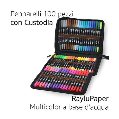 100 Pennarelli per Lettere a Doppia Punta, Custodia di Pennarelli Professionali con Punta a Pennello e Punta Fine, Pennarelli per Acquerello, per Disegni, Calligrafia (100 unità) - RAYLU PAPER