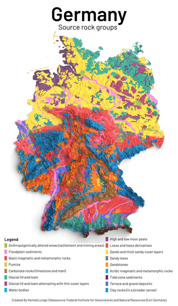 Source rock groups in Germany 🇩🇪 🗺️

Rock type map created on Qgis and Blender Softwares ,Data source from Federal Institute for Geosciences and Natural Resources (Living Atlas) and Esri Germany
