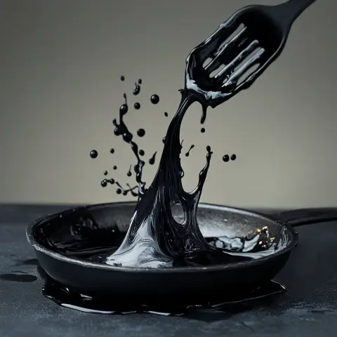 A black plastic spatula melting in a cast iron pan.