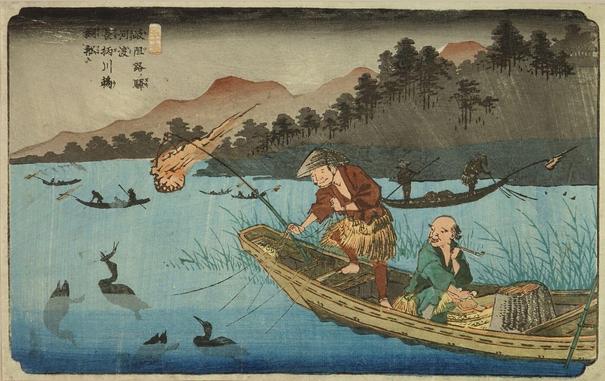 Woodblock print of cormorant fishing.

Image thanks - https://ukiyo-e.org/