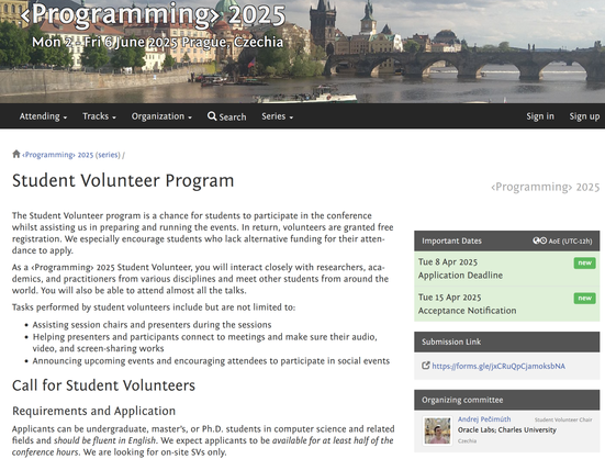 A screenshot of the SV website. The displayed application deadline is April 8, 2025. The displayed submission link for applications is https://forms.gle/jxCRuQpCjamoksbNA