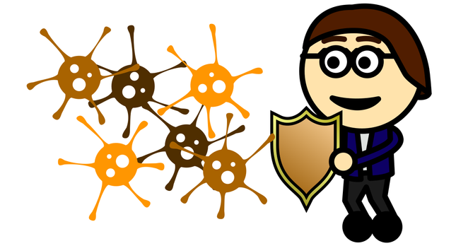 Andy holding a shield, deflecting viruses