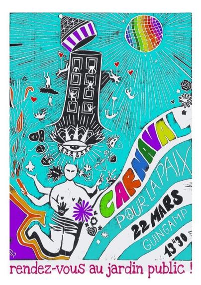 Affiche colorée du carnaval de Guingamp
Samedi 22 mars à 13h30 au jardin public.