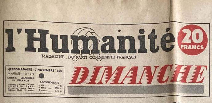 Titre de "L'Humanité-Dimanche" en 1954.