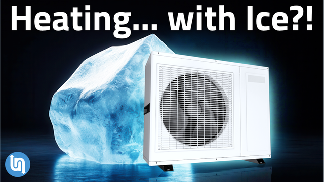 A heat pump in front of a block of ice
