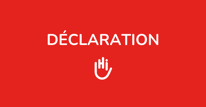 Visuel rouge indiquant "Déclaration" avec le logo de Handicap International - Humanité et Inclusion.