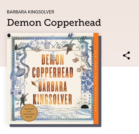 A screen shot of the artwork for Demon Copperhead by Barbara Kingsolver audiobook