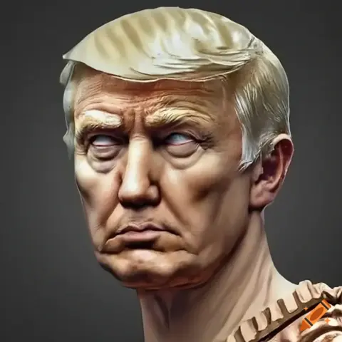 A computer generated drawing of a bust of Julius Caesar with the face of #DonaldTrump.

I recently so a black bust, even titled, at a Republican meeting. 

Source:

https://pics.craiyon.com/2023-10-11/aa77af102fb3423fbf378e631f325f92.webp