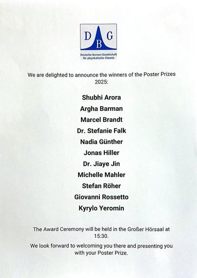 Bunsen-Tagung 2025 winners of the Poster Prizes · photo by Eva E. Wille